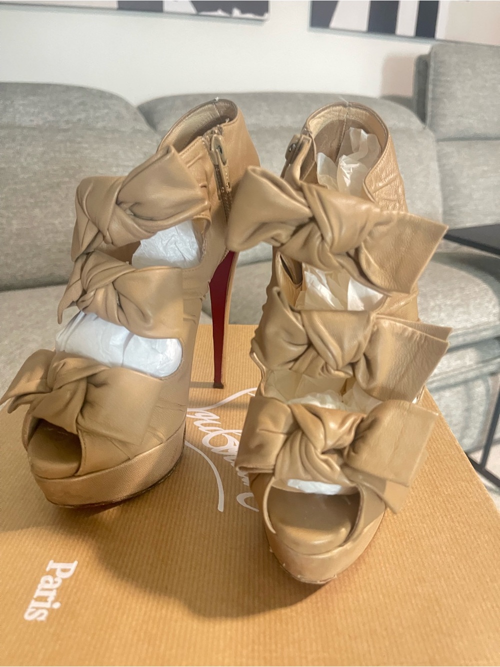 Christian Louboutin Madame Butterfly Platform Stiletto Sandals Beige